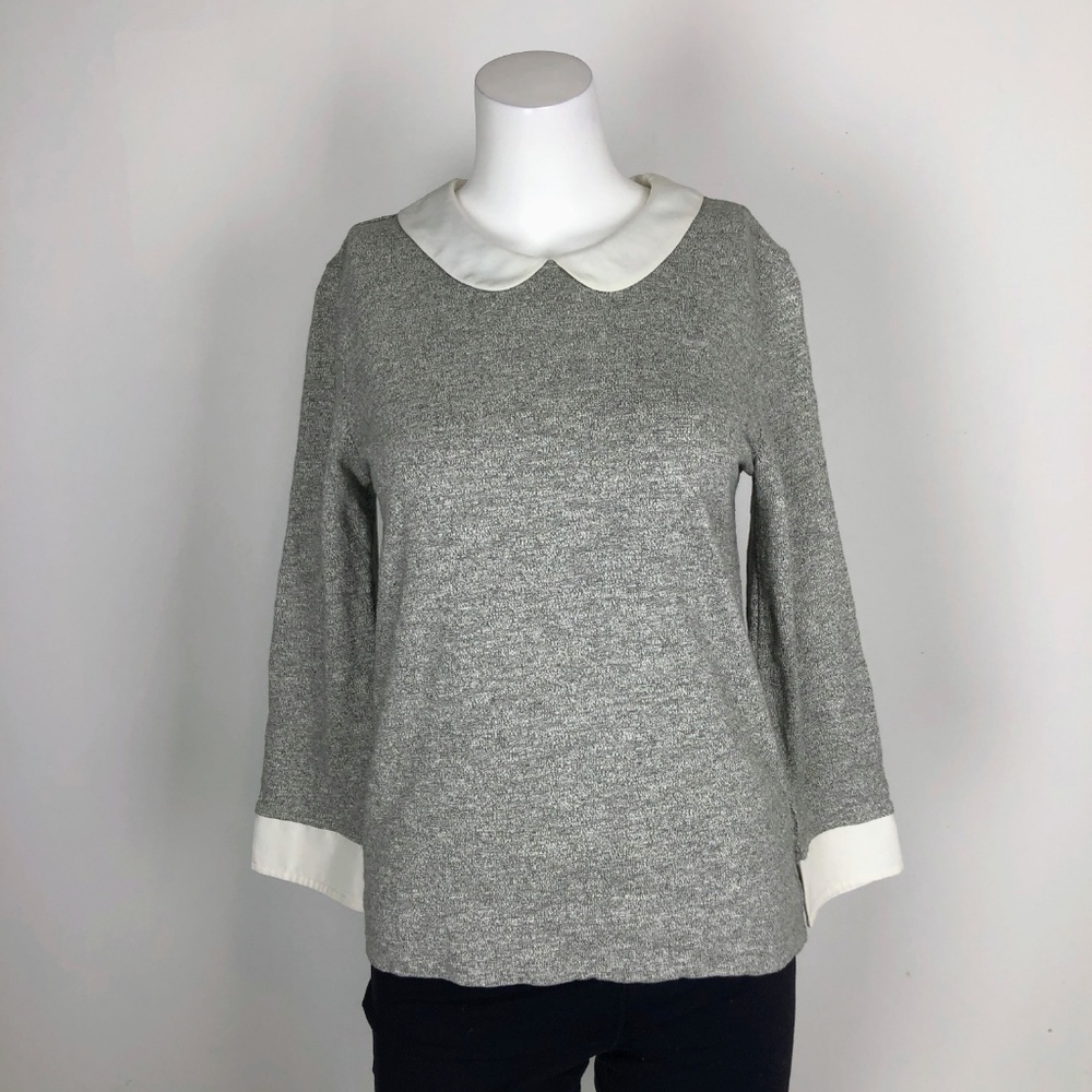 J.Crew Factory Peter Pan Collar Tee Gray Top - Picture 5 of 8